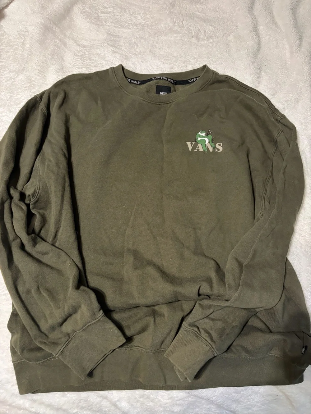 Vans Men's Olive Crewneck Sweatshirt with Small Chest Logo